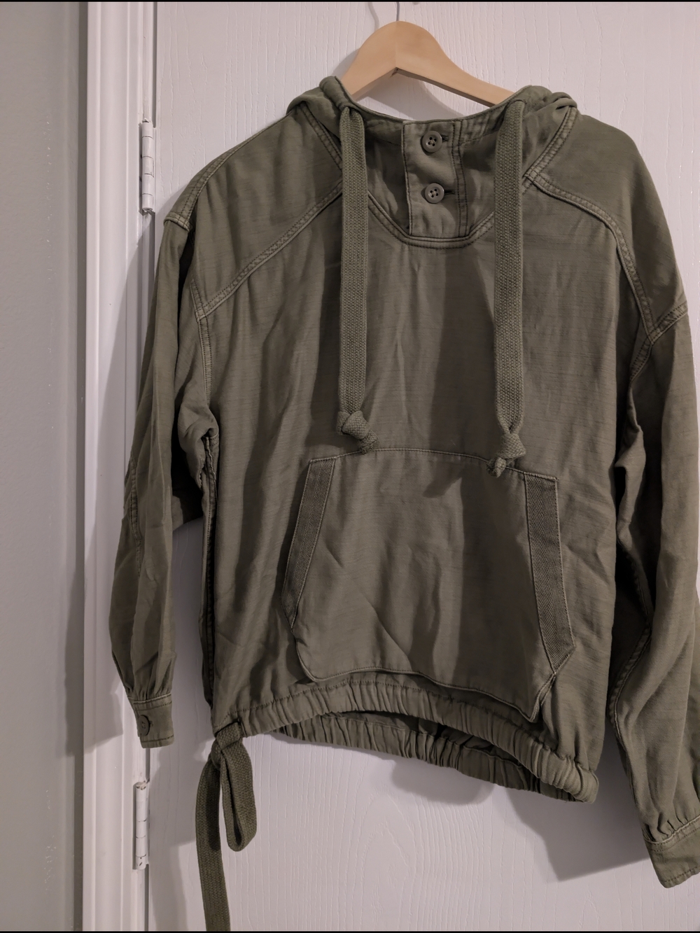 Olive Green Hooded Pullover Sweatshirt
